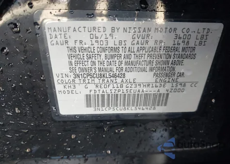 2019 Nissan Kicks Sv z USA, uszkodzony, nr VIN 3N1CP5CU8KL546428